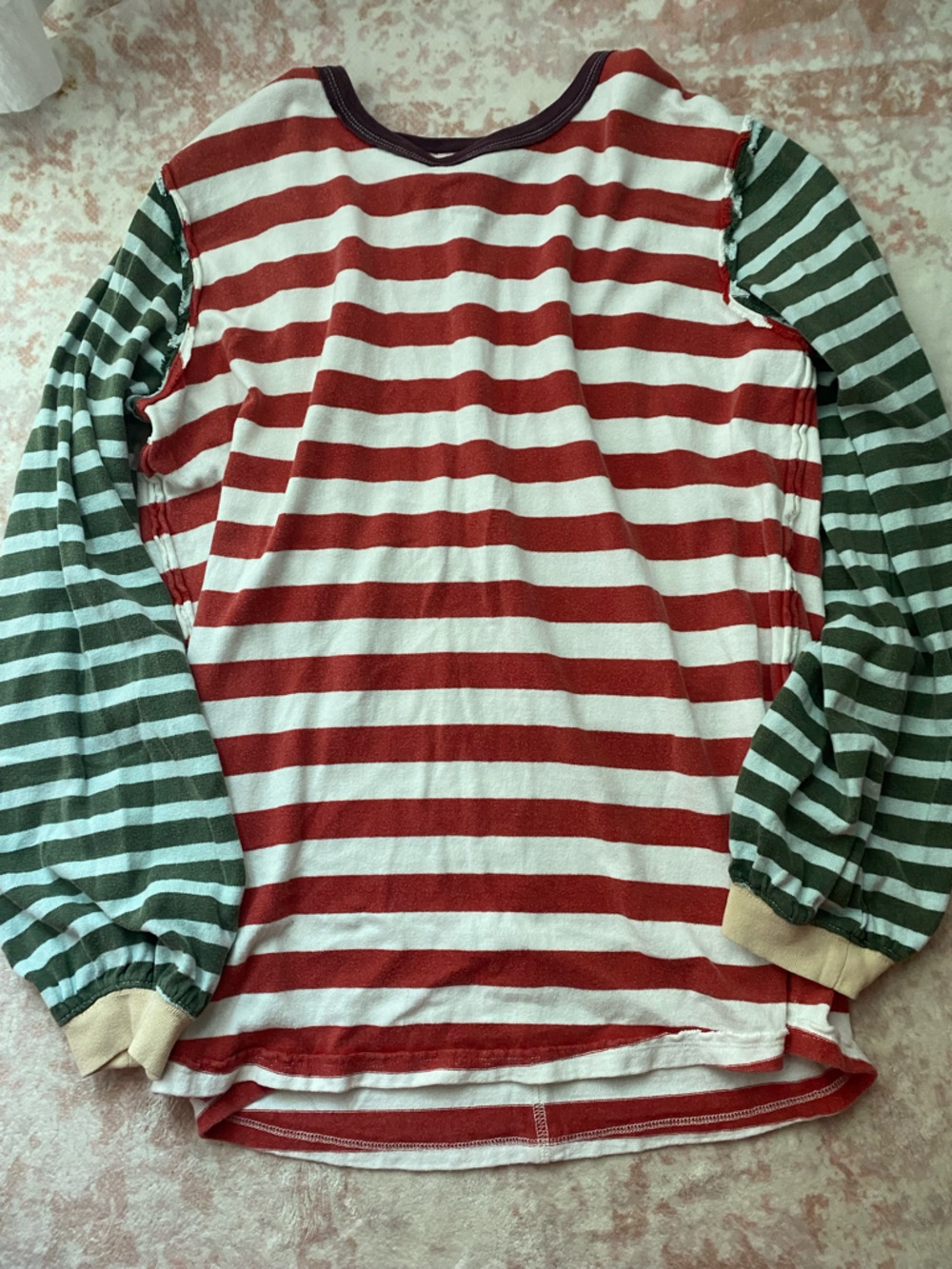 We The Free Red, White & Burgundy Striped Long Sleeve Top